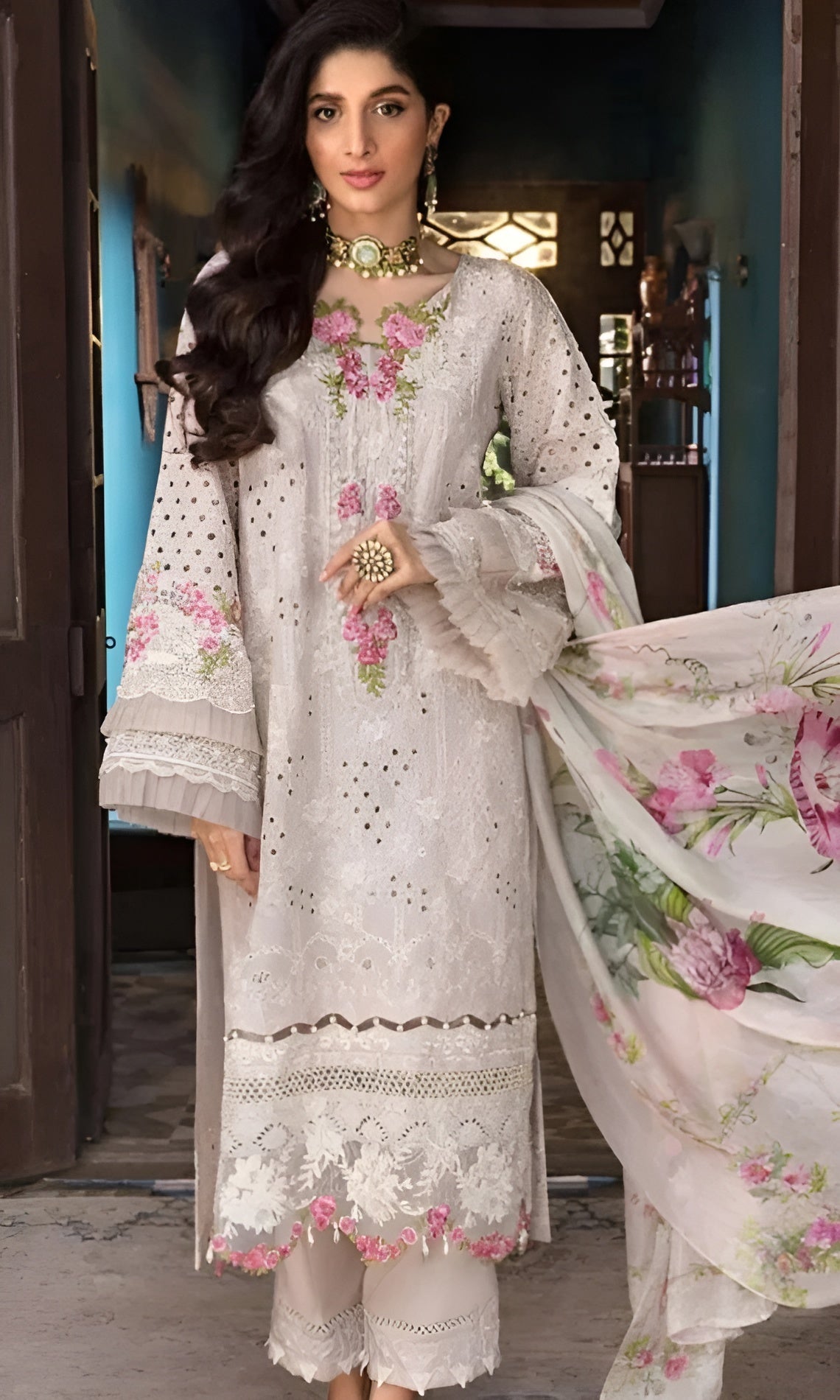 3 piece Embroidered Lawn Shirt with Digital Printed Poly Lawn Dupatta
